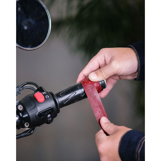 Trip Machine, handlebar grip wraps. Cherry Red perforated