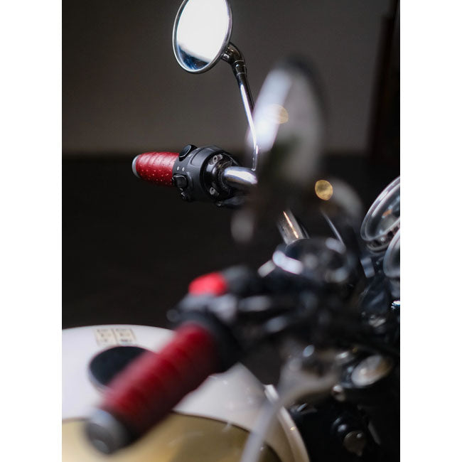 Trip Machine, handlebar grip wraps. Cherry Red perforated