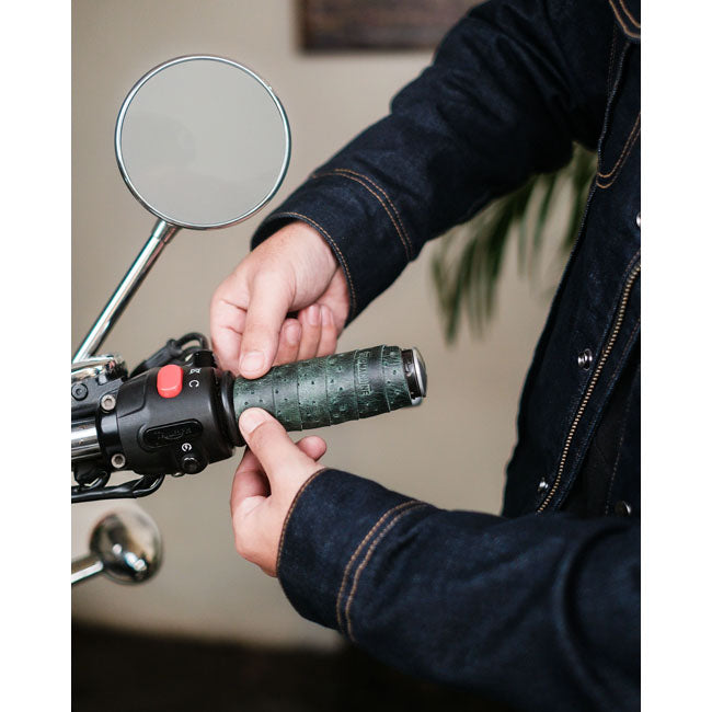 Trip Machine, handlebar grip wraps. Forest Green perforated