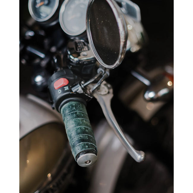 Trip Machine, handlebar grip wraps. Forest Green perforated