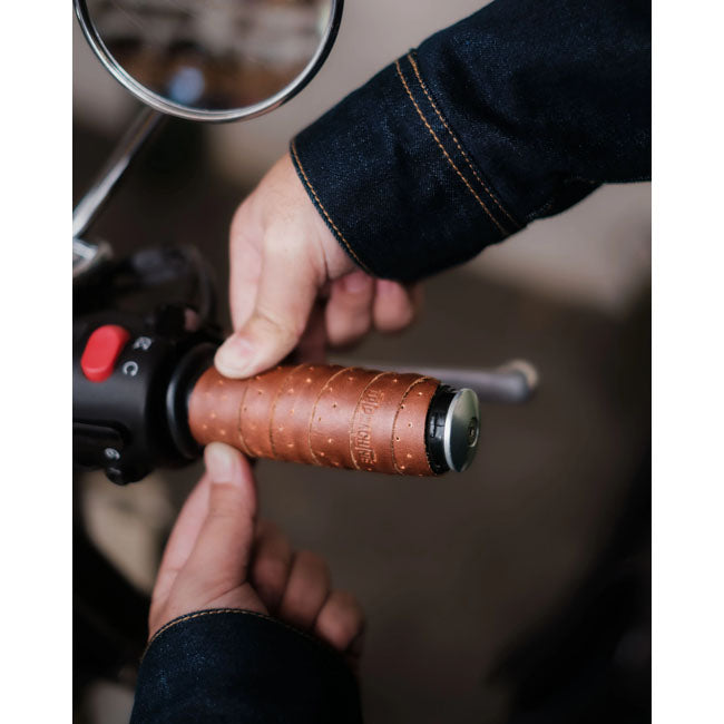 Trip Machine, handlebar grip wraps. Dark Tan Cognac perforat
