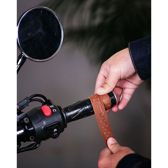 Trip Machine, handlebar grip wraps. Dark Tan Cognac perforat