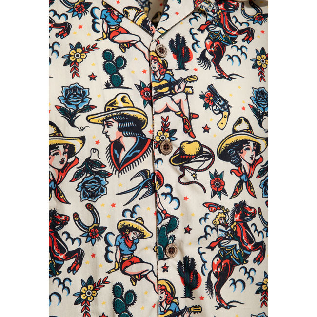 King Kerosin Cow Girl Hawaii shirt off white