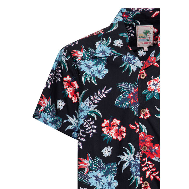 King Kerosin Hibiscus Hawaii shirt black