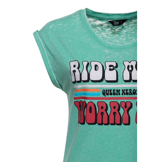 Queen Kerosin Ride More, Worry Less t-shirt mint