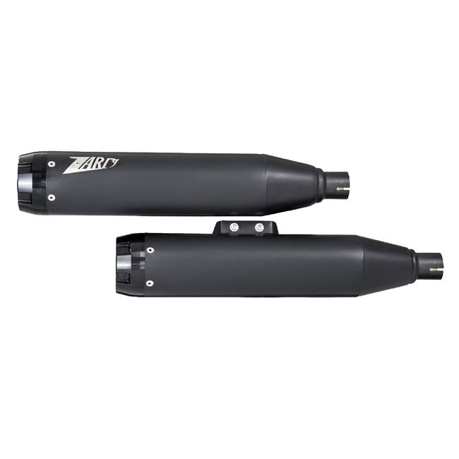 Zard, ''Overlapped'' 2-2 slip-on mufflers. Matte black — 18-21 FLHC Heritage Classic; 18-24 FLHCS Heritage Classic 114; 2024 FLI Hydra Glide Revival 107 (NU)