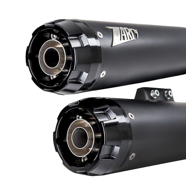 Zard, ''Overlapped'' 2-2 slip-on mufflers. Matte black — 18-21 FLHC Heritage Classic; 18-24 FLHCS Heritage Classic 114; 2024 FLI Hydra Glide Revival 107 (NU)