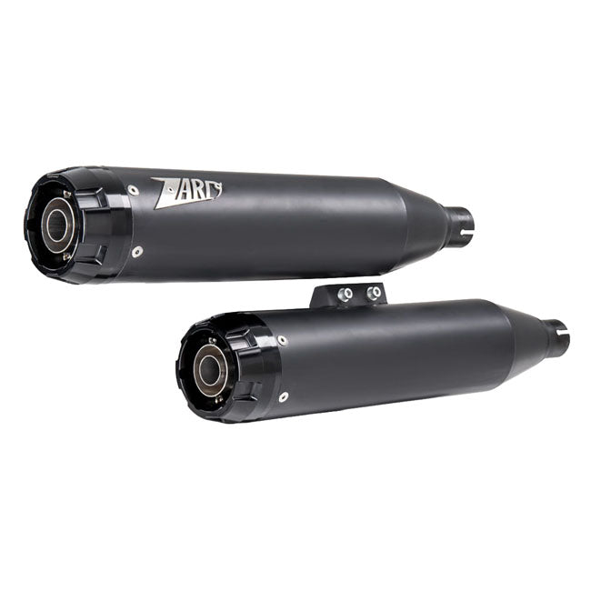 Zard, ''Overlapped'' 2-2 slip-on mufflers. Matte black — 18-21 FLHC Heritage Classic; 18-24 FLHCS Heritage Classic 114; 2024 FLI Hydra Glide Revival 107 (NU)