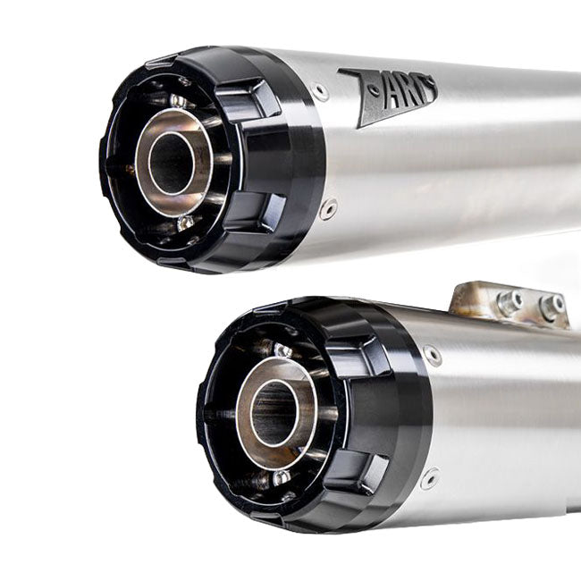 Zard, ''Overlapped'' 2-2 slip-on mufflers. Satin — 18-21 FLHC Heritage Classic; 18-24 FLHCS Heritage Classic 114; 2024 FLI Hydra Glide Revival 107 (NU)