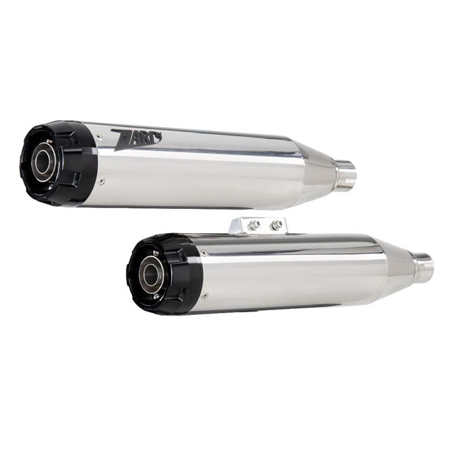 Zard, ''Overlapped'' 2-2 slip-on mufflers. Polished — 18-21 FLHC Heritage Classic; 18-24 FLHCS Heritage Classic 114; 2024 FLI Hydra Glide Revival 107 (NU)