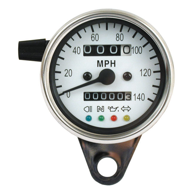 LED mini speedo 2:1 mph. Chrome with white face plate