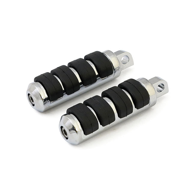 Comfort foot pegs. Small diameter. Chrome — All traditional H-D male mount. (Excl. rider/passenger on: 18-24 Softails; 20-21 Livewire. Excl. rider location on: 15-20 XG; 10-22 XL1200X/XS; 11-20 XL1200C; 12-16 XL1200V)