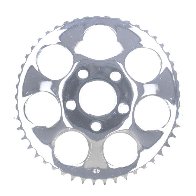 Rear sprocket, chrome. 49t — 73-85 4-speed Big Twin; 79-81 XL Sportster (NU)