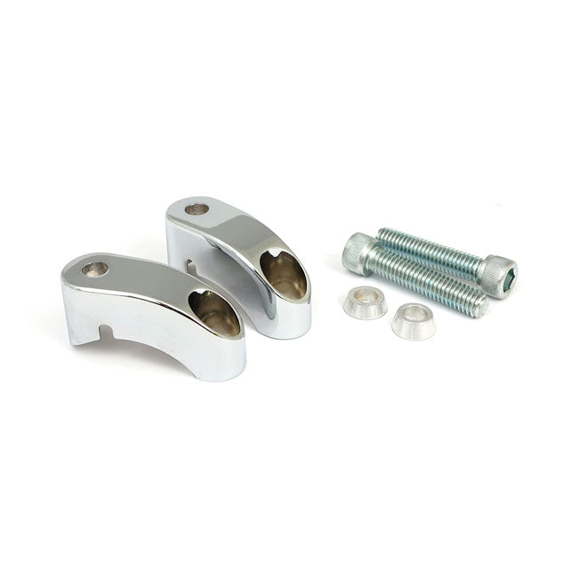 Shortened turn signal mount kit. Front, chrome — 87-94 FXR; 91-05 Dyna; 87-22 XL Sportster (NU). With 39mm fork tubes