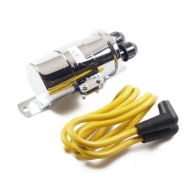 Round custom ignition coil kit, 6v. Chrome