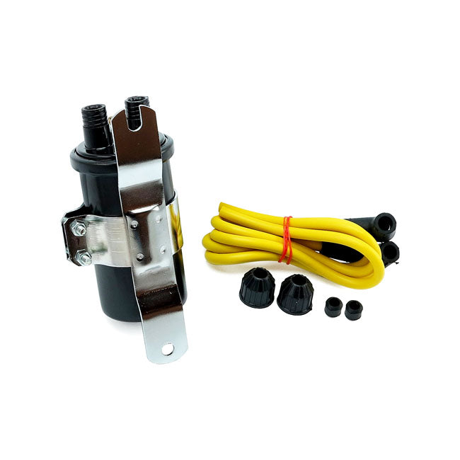 Round custom ignition coil kit, 6v. Black