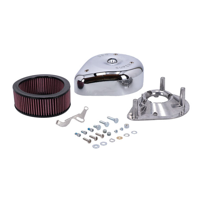 S&S, teardrop air cleaner assembly. Chrome — 66-84 Big Twin; 57-85 XL Sportster (NU) with Super E/G carburetor