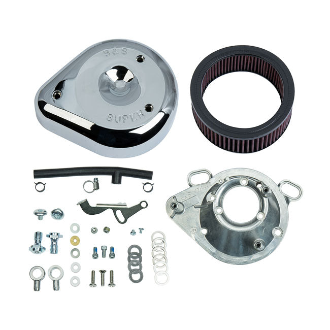 S&S, teardrop air cleaner assembly. Chrome — 93-99 Evo Big Twin; 91-03 XL Sportster. With S&S E/G carburetor (NU)