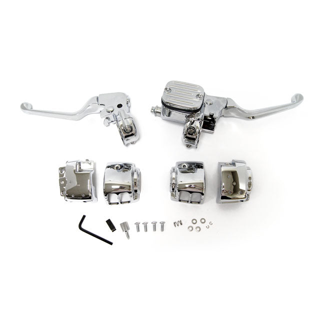 Handlebar control kit chrome 11/16" bore — 96-13 Big Twin (Excl. 11-13 Softail; 12-13 Dyna; FXCW; FLT/Touring); 96-03 XL Sportster ( NU)