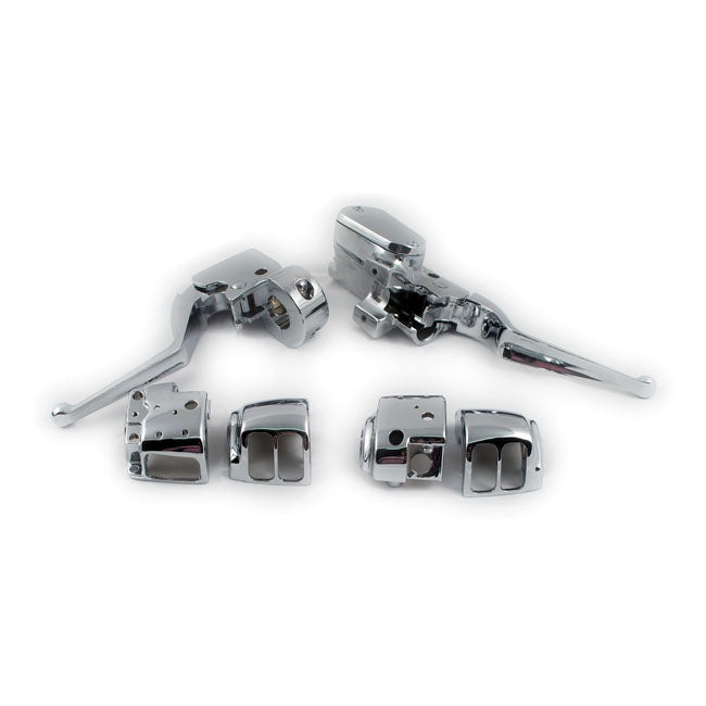 Handlebar control kit chrome 9/16" bore — 96-13 Big Twin (Excl. 11-13 Softail; 12-13 Dyna; FXCW; FLT/Touring); 96-03 XL Sportster (NU)