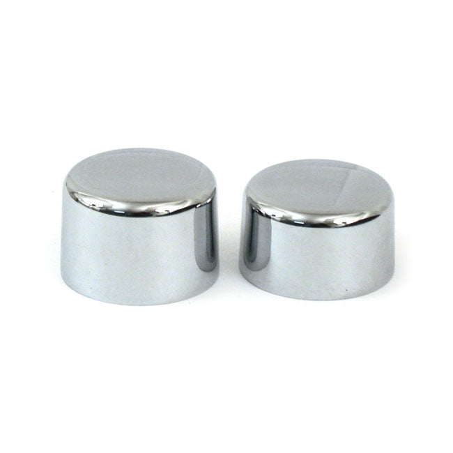 Front axle nut cap kit. Chrome — 72-96 FL; FLT/Touring; FXWG; Softail; 88-94 FXR; 88-91 XL Sportster (NU)