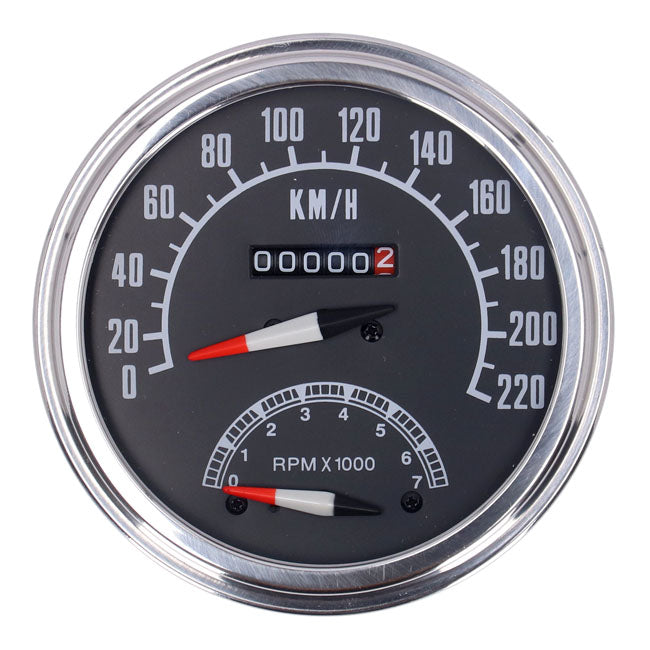 FL speedo/tachometer, ''73-84 face'', black. 1:1 kmh