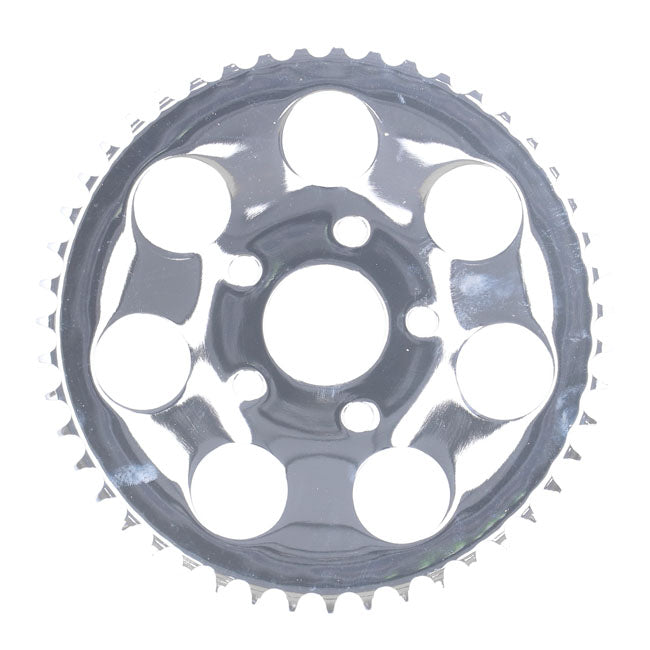 Rear sprocket, chrome. 47t — 73-85 4-speed Big Twin; 79-81 XL Sportster (NU)