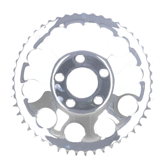 Rear sprocket, chrome. 49t — 82-85 FXR; 73-99 style offset chop (NU)