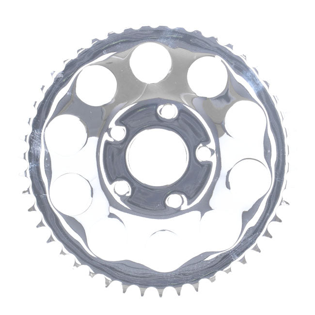 Rear sprocket, chrome. 47t — 82-85 FXR; 73-99 style offset chop (NU)
