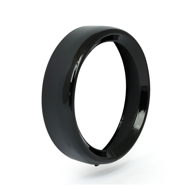Recessed trim ring. 7" headlamp. Gloss black — 12-16 (NU) FLD; 94-24 FLHR; 83-13 (NU) FLT/Touring (Excl. FLT/Touring & FLTR with dual headlamps); 06-13 (NU) Trikes; 86-17 (NU) FLST models with ''Freight Train Headlight Nacelle''