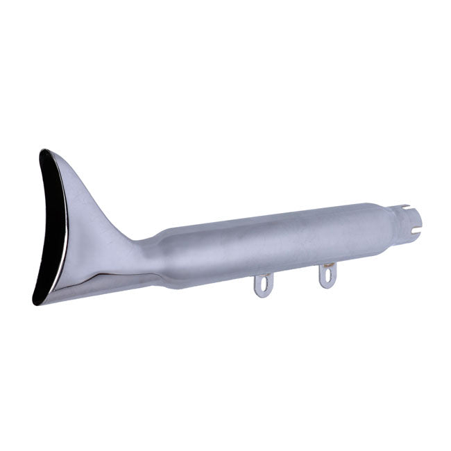 Paughco, Replacement muffler. Fishtail. Chrome — 95-99 FLSTF Fat Boy; 93-96 FLSTN Nostalgia. With stock shotgun headers (NU)