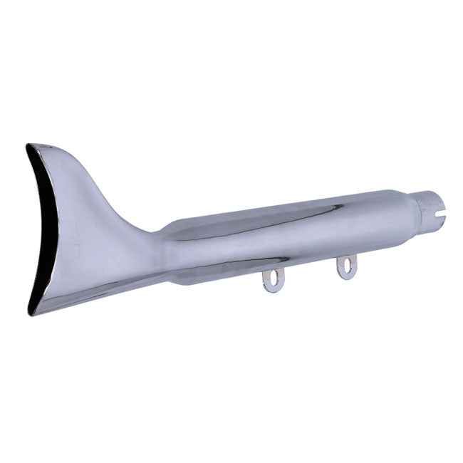 Paughco, Replacement muffler. Fishtail. Chrome — 95-99 FLSTF Fat Boy; 93-96 FLSTN Nostalgia. With stock shotgun headers (NU)