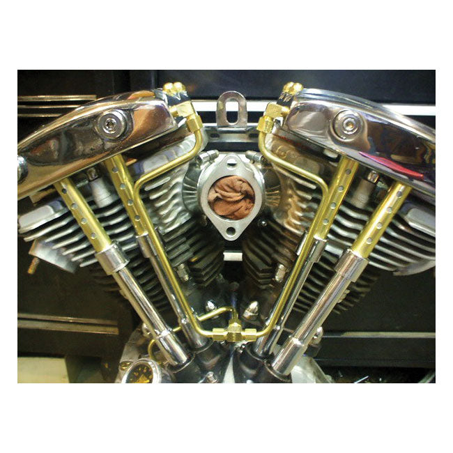 Paughco, ''Old STF'' dual rocker box oil lines. Brass — 66-84 Shovelhead (NU)