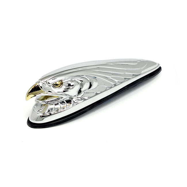 Fender ornament Eagle head, chrome gold — 80-up FL; FLT/Touring and FLHT models in custom applications