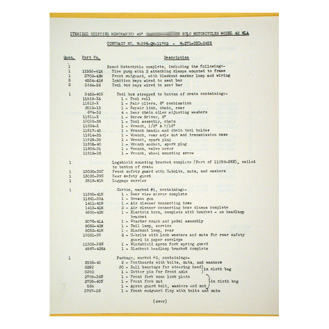 Assy/uncrating procedure 1942 WLA