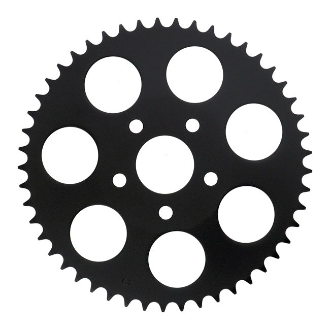 Rear sprocket, black. 49t — 73-85 4-speed Big Twin; 79-81 XL Sportster (NU)