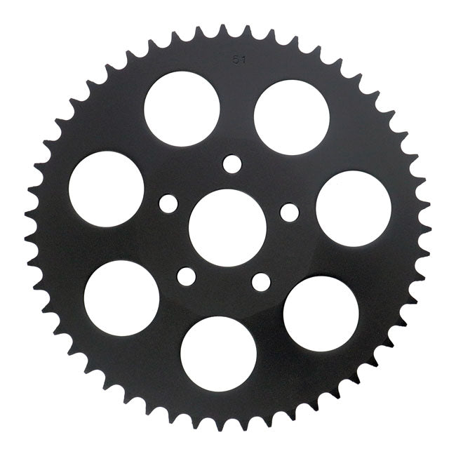 Rear sprocket, black. 51t — 73-85 4-speed Big Twin; 79-81 XL Sportster (NU)