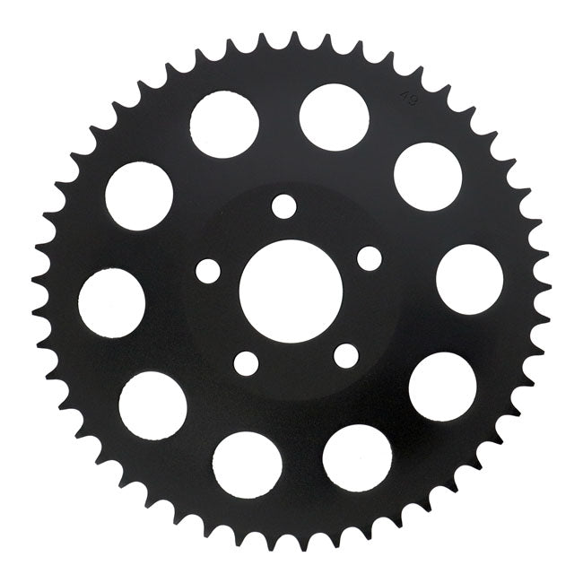Rear sprocket, black. 49t — 82-85 FXR; 73-99 style offset chop (NU)