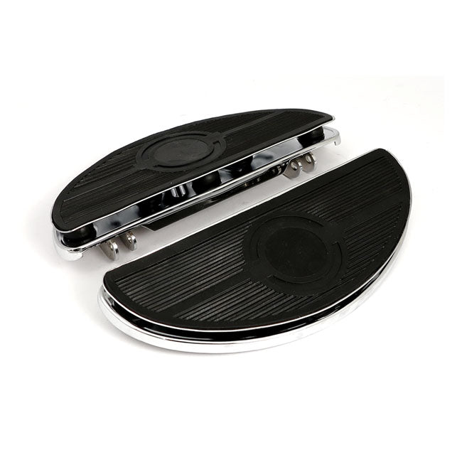 Oval early style floorboards. with dampers. Chrome — 86-17 (NU) FL Softail; 12-16 (NU) Dyna FLD Switchback; 83-26 FLT/Touring; 09-26 Trikes