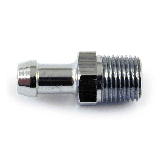 Oil line fitting, straight. 1/8 NPT to 3/16". Chrome