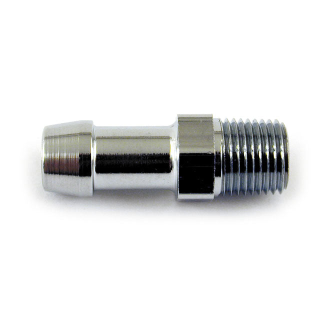 Oil line fitting, straight. 1/8 NPT to 5/16". chrome