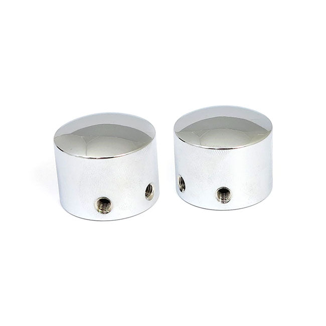 Front axle nut cap kit. Chrome. Domed — 88-07 XL Sportster; 91-03 Dyna; 93-05 FXDWG;84-06 Softail (Excl. FXSTD;springer); 88-00 FXR; 80-99 FLT/Touring (NU)