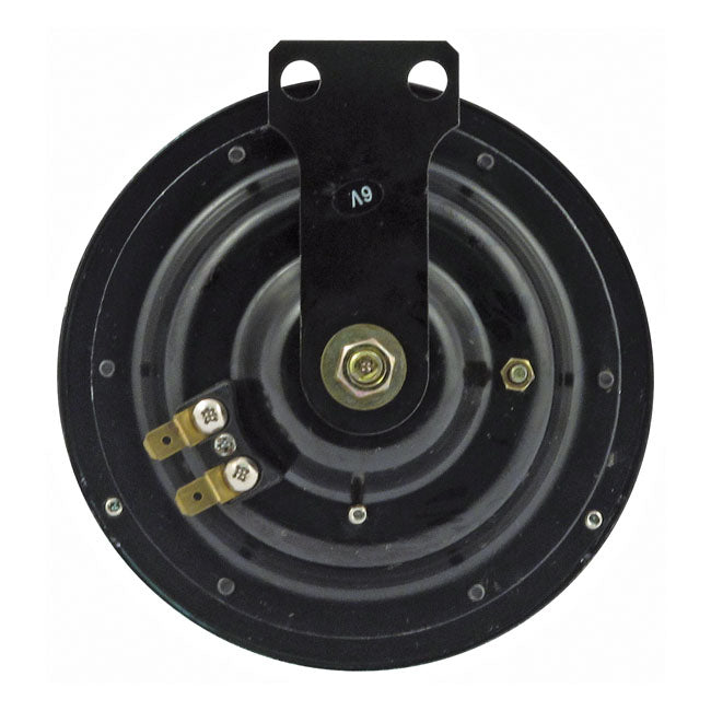 OEM style 5-1/2" springer horn. Chrome. 6-Volt