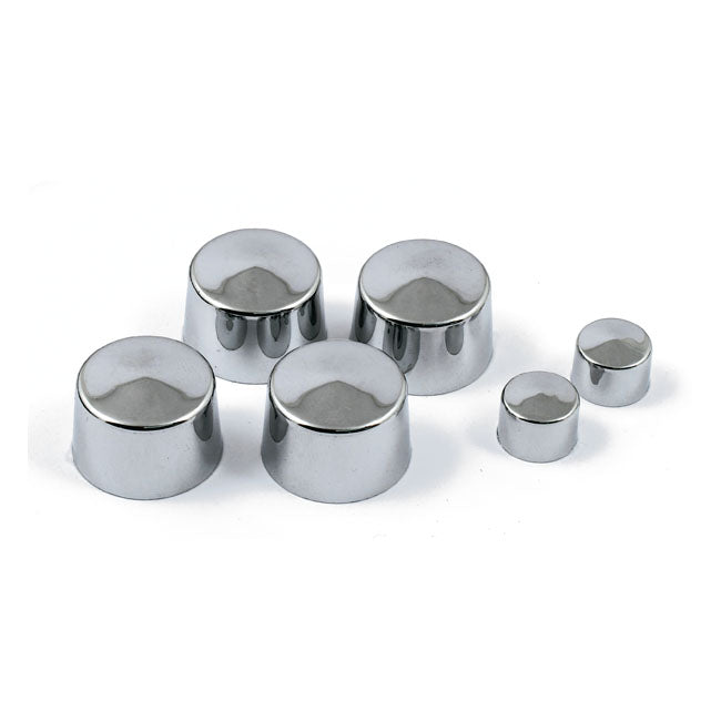Smoothtopps, push-on bolt cover set. Chrome — 08-26 Softail (excl. Springers); 08-17 (NU) Dyna; 08-26 FLT/Touring (excl. 23-25 CVO); 08-22 (NU) XL Sportster; 22-26 RH975 Nightsters