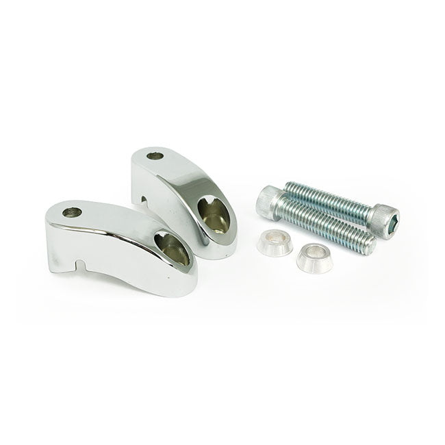 Shortened turn signal mount kit. Front, chrome — 06-07 Dyna; 08-11 FXCW/C Softail Rockers (NU). With 41mm fork tubes
