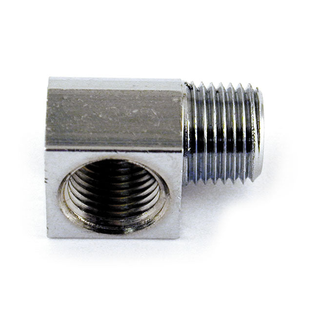 Oil fitting adapter, 90 degree. Chrome