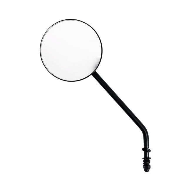 Steel 4" round mirror. Black, long stem