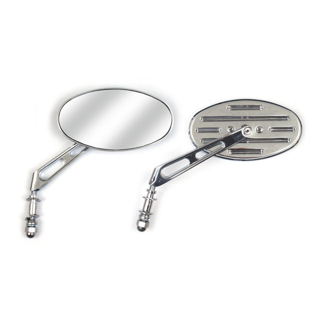 Slotted cateye mirror. Chrome, short stem — 65-UP H-D