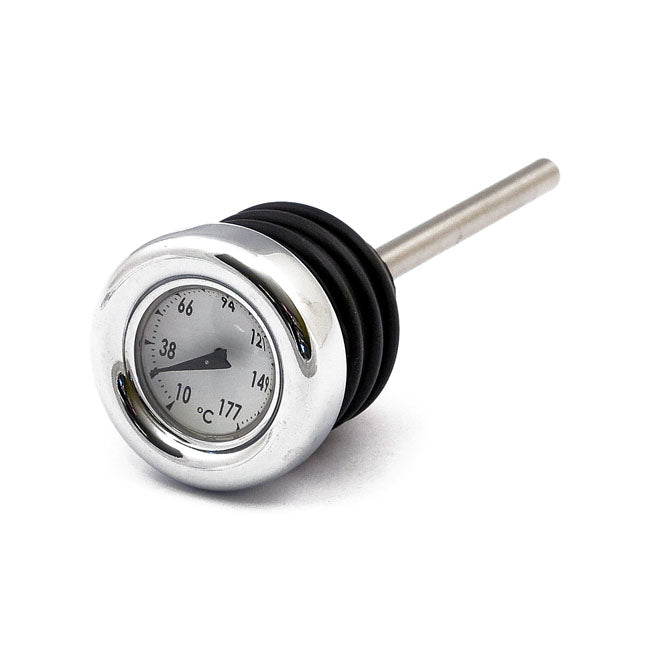 Oil tank dipstick with temperature gauge. Chrome white face — 00-17 Softail (Excl. FXSB; FXCW/C) (NU)