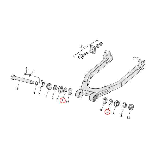 Bearing spacer, inner. swingarm